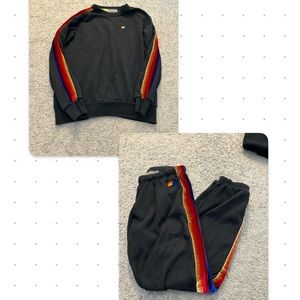 Aviator Nation Black Sweatshirt with Rainbow Stripes